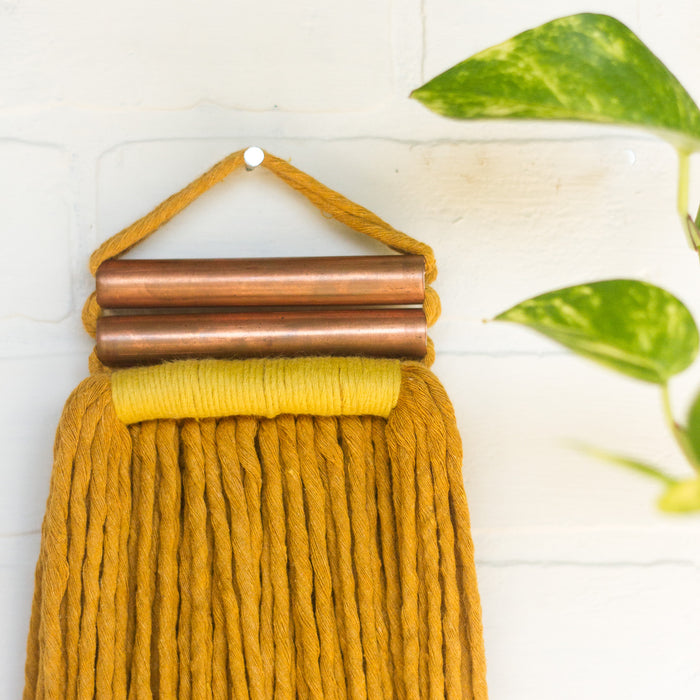 Mustard + Copper Woven Wall Hanging with Long Fringe