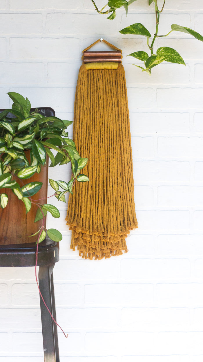 Mustard + Copper Woven Wall Hanging with Long Fringe