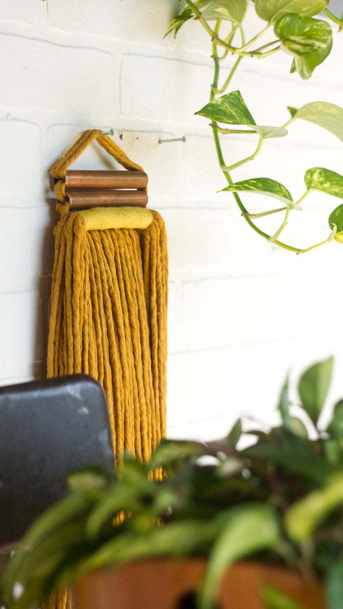 Mustard + Copper Woven Wall Hanging with Long Fringe