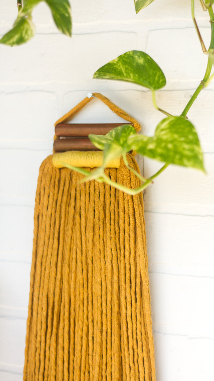 Mustard + Copper Woven Wall Hanging with Long Fringe