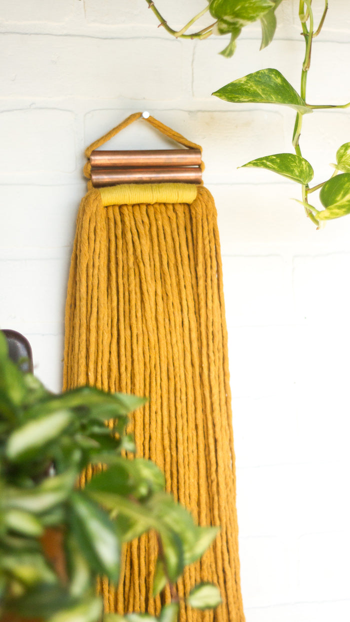 Mustard + Copper Woven Wall Hanging with Long Fringe