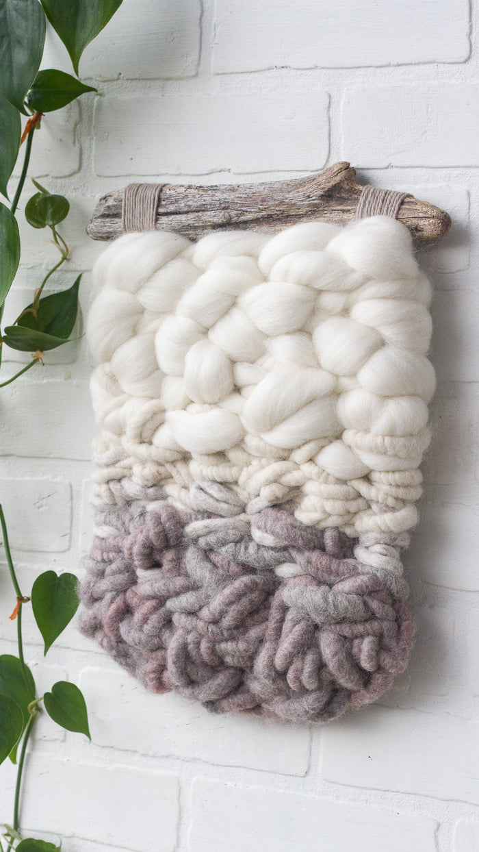 Neutral + Chunky Woven Wall Hanging on Driftwood