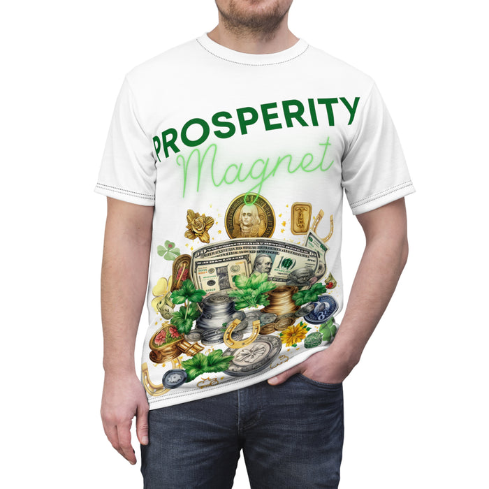 Prosperity Manifestation Tee: Attracting Wealth & Well-being. Unisex Cut & Sew Tee (AOP)