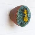 Puff Collection | Dark Aqua, Green and Chartreuse Fiber Art in Vintage Teak Bowl