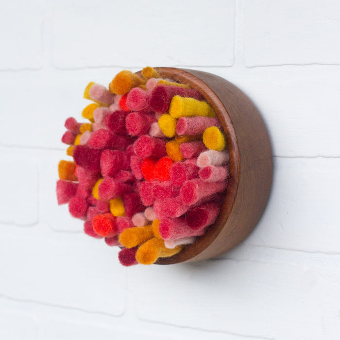 Puff Collection | Felted Guava Fiber Art in Vintage Teak Bowl (1/2)