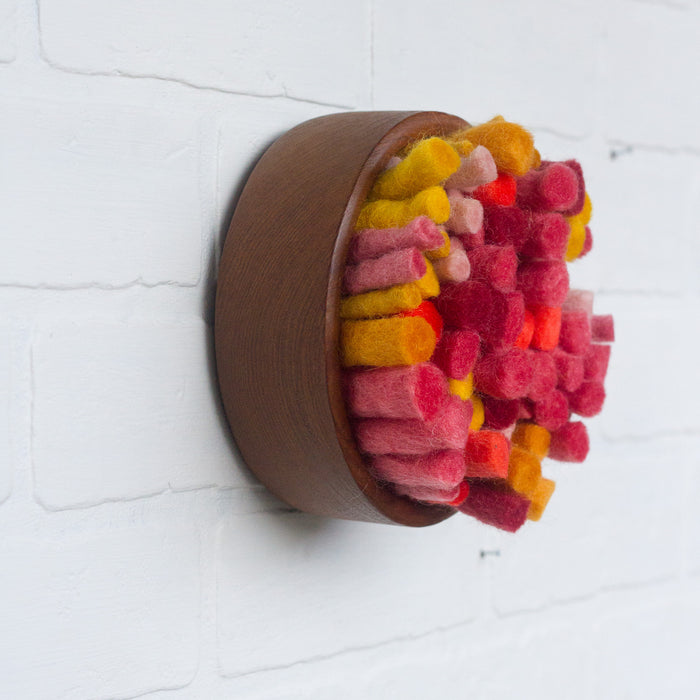Puff Collection | Felted Guava Fiber Art in Vintage Teak Bowl (1/2)