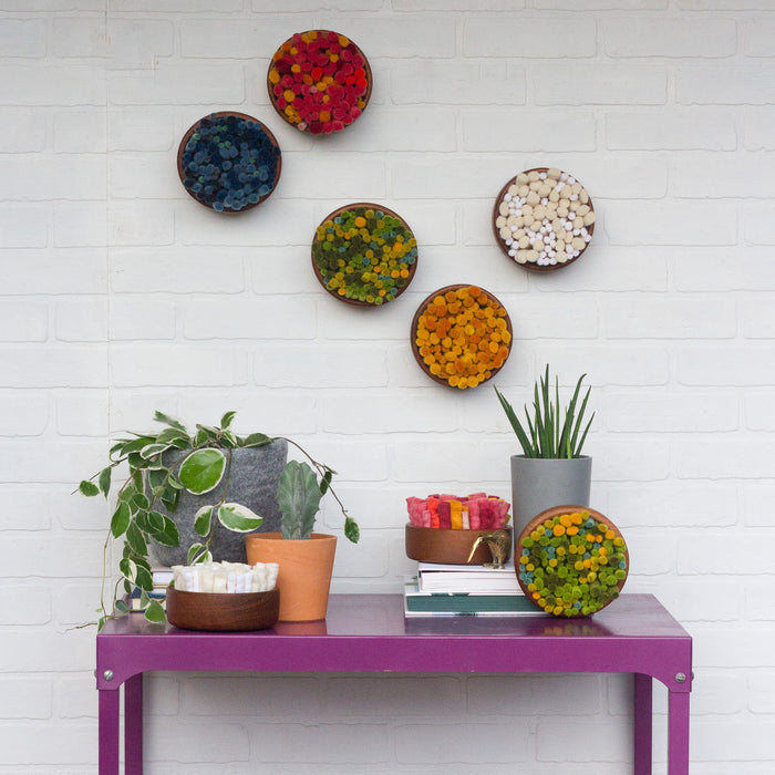 Puff Collection | Felted Guava Fiber Art in Vintage Teak Bowl (1/2)