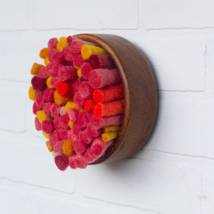 Puff Collection | Felted Guava Fiber Art in Vintage Teak Bowl (2/2)
