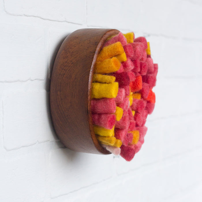 Puff Collection | Felted Guava Fiber Art in Vintage Teak Bowl (2/2)