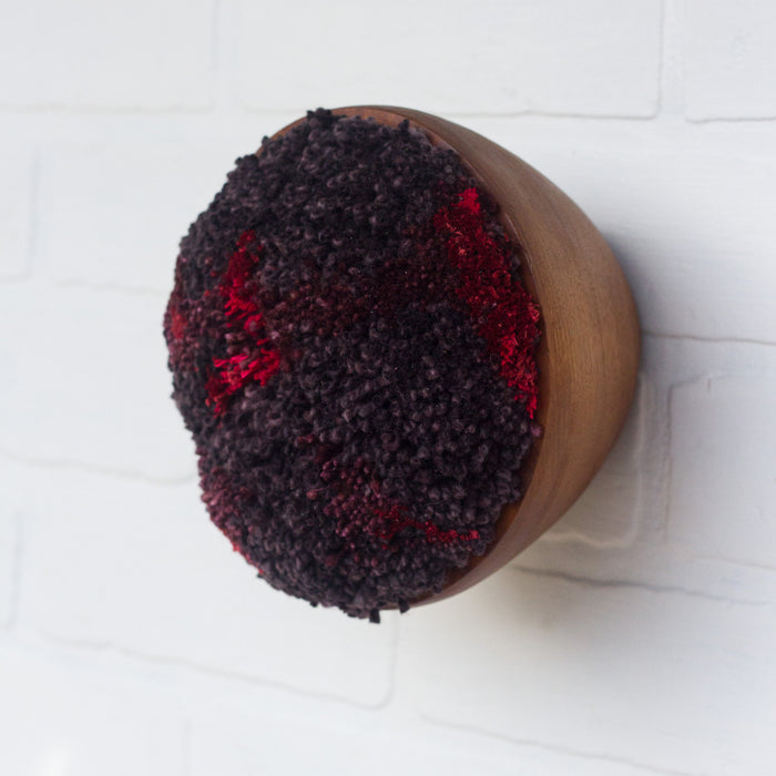 Puff Collection | Fluffy Dark Plum and Red in Vintage Teak Bowl