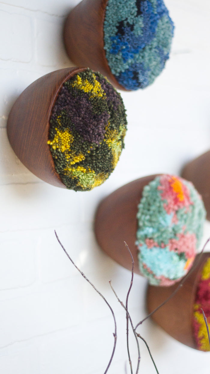 Puff Collection | Fluffy Green Wools in Vintage Teak Bowl