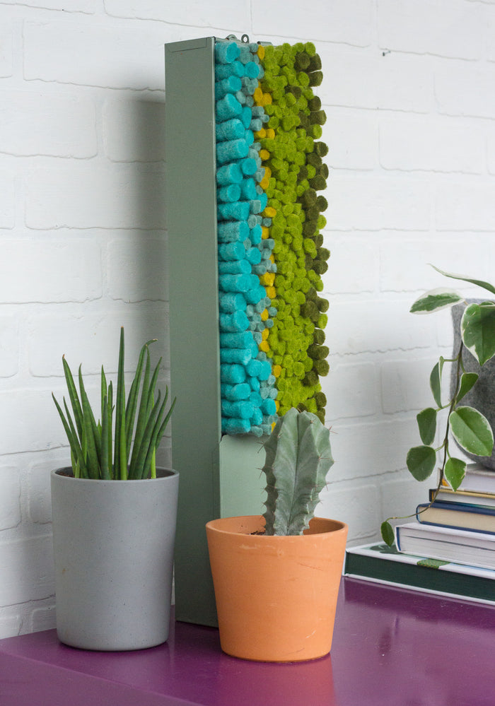 Puff Collection | Safety Deposit Box with Green + Teal Fiber Art