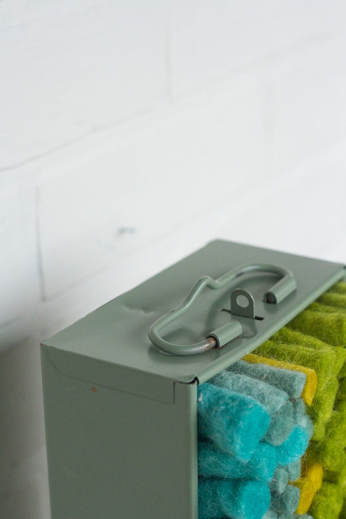 Puff Collection | Safety Deposit Box with Green + Teal Fiber Art