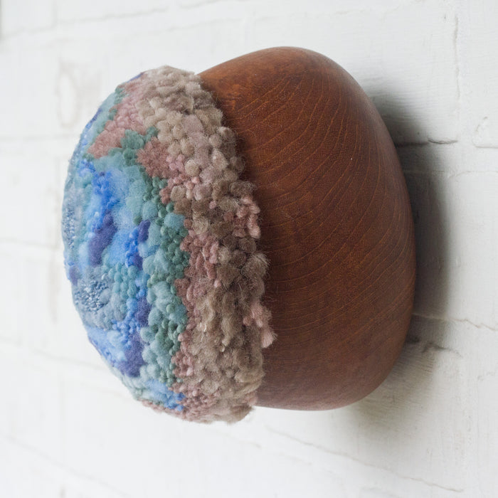 Puff Fiber Sculpture in Teak Frame | Blue + Mauve