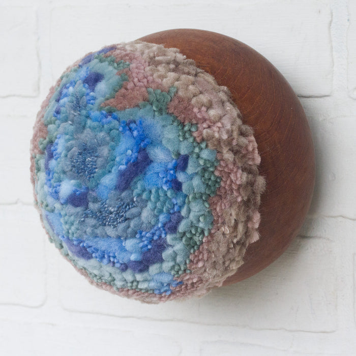 Puff Fiber Sculpture in Teak Frame | Blue + Mauve