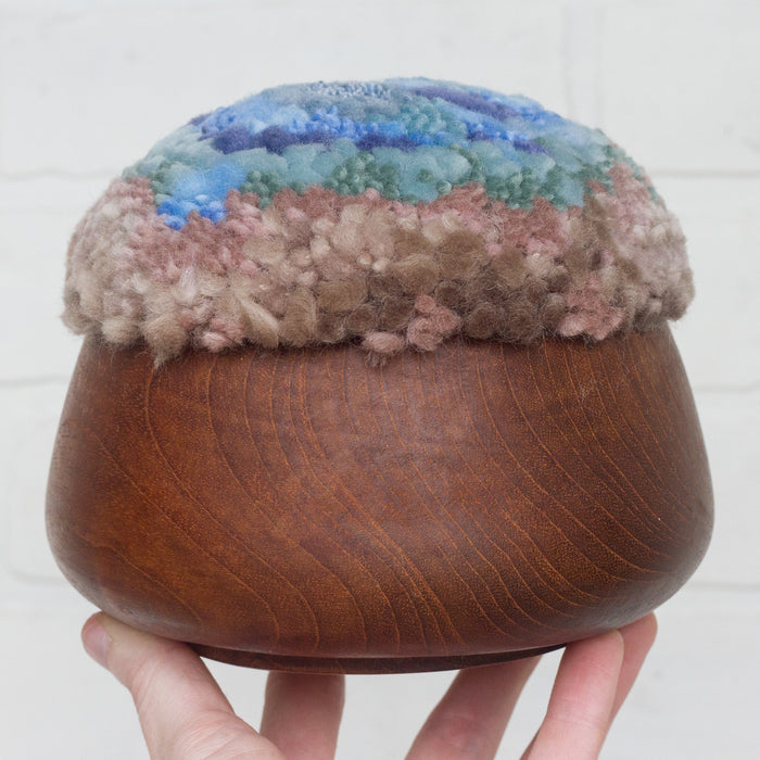 Puff Fiber Sculpture in Teak Frame | Blue + Mauve