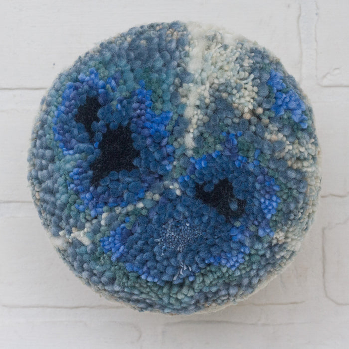 Puff Fiber Sculpture in Teak Frame | Blue + White