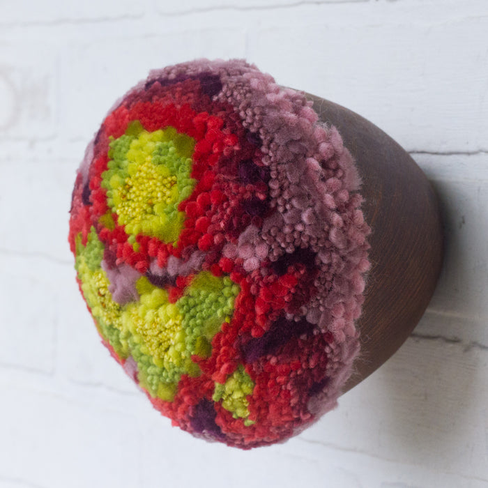 Puff Fiber Sculpture in Teak Frame | Chartreuse + Berry