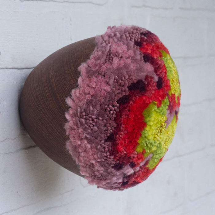 Puff Fiber Sculpture in Teak Frame | Chartreuse + Berry