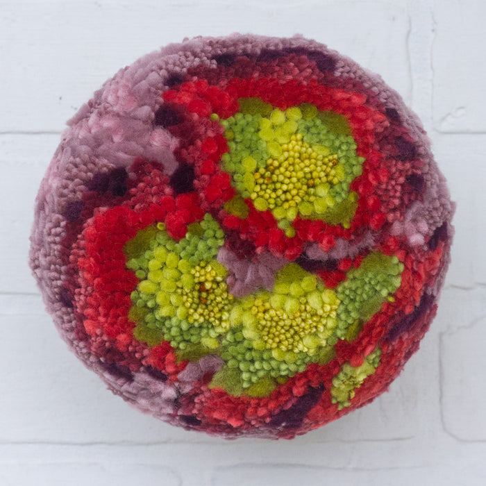 Puff Fiber Sculpture in Teak Frame | Chartreuse + Berry