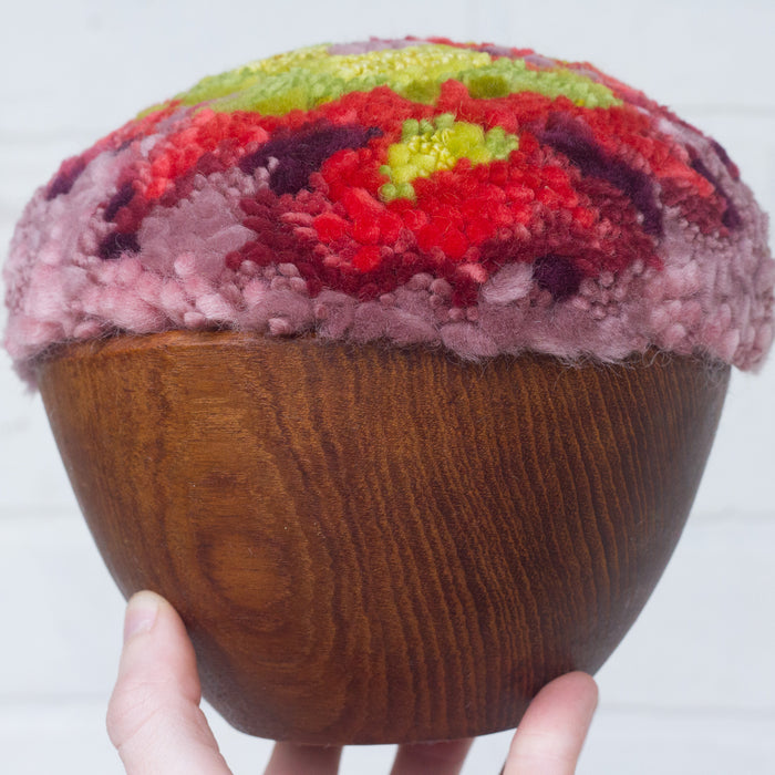 Puff Fiber Sculpture in Teak Frame | Chartreuse + Berry