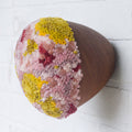 Puff Fiber Sculpture in Teak Frame | Mustard + Pink