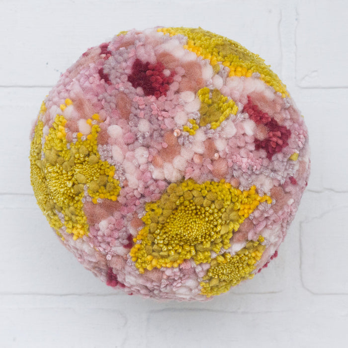 Puff Fiber Sculpture in Teak Frame | Mustard + Pink