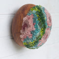 Puff Fiber Sculpture in Teak Frame | Pink + Green