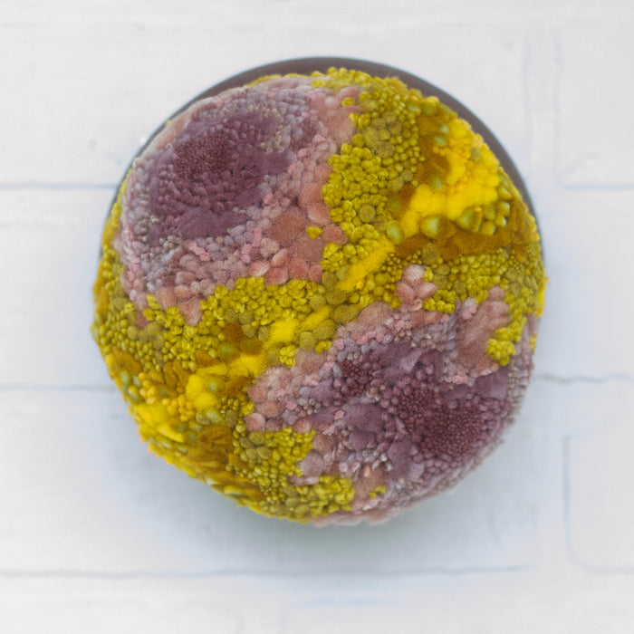 Puff Fiber Sculpture in Teak Frame | Pink + Yellow