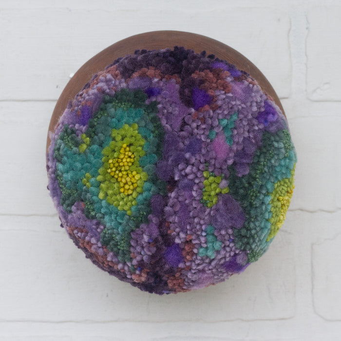 Puff Fiber Sculpture in Teak Frame | Purple + Green