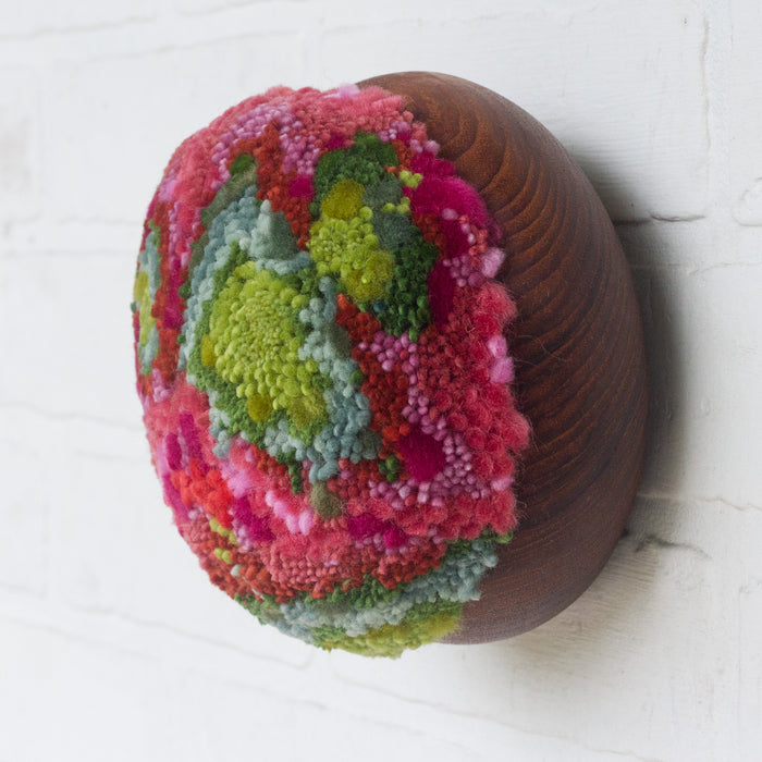 Puff Fiber Sculpture in Teak Frame | Watermelon