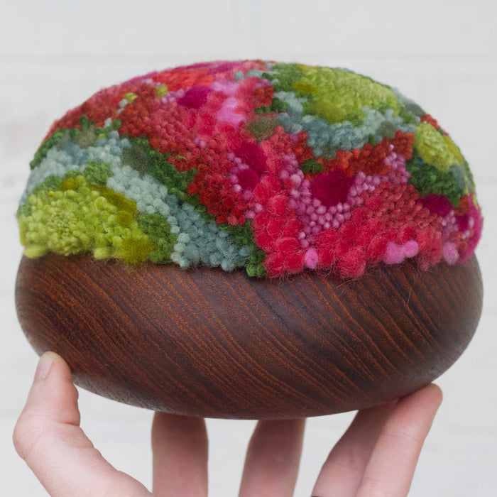 Puff Fiber Sculpture in Teak Frame | Watermelon