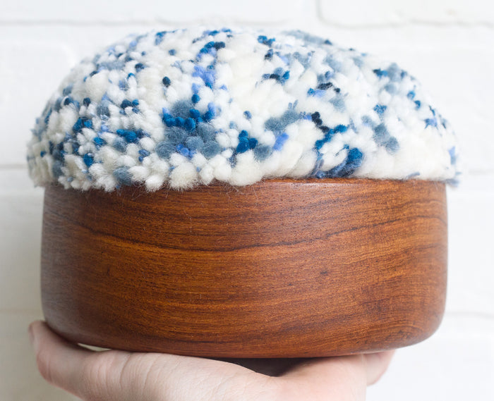 Puff Fiber Sculpture | White + Blue Speckled