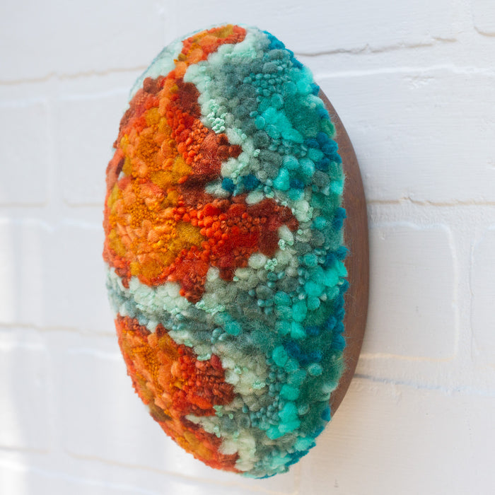 Puff "Loaff" in Vintage Teak Frame | Orange + Turquoise