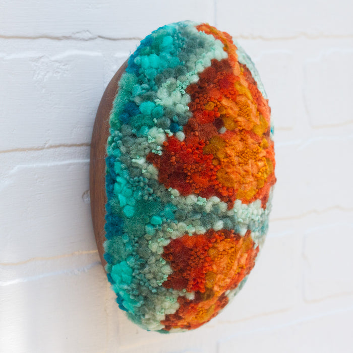 Puff "Loaff" in Vintage Teak Frame | Orange + Turquoise