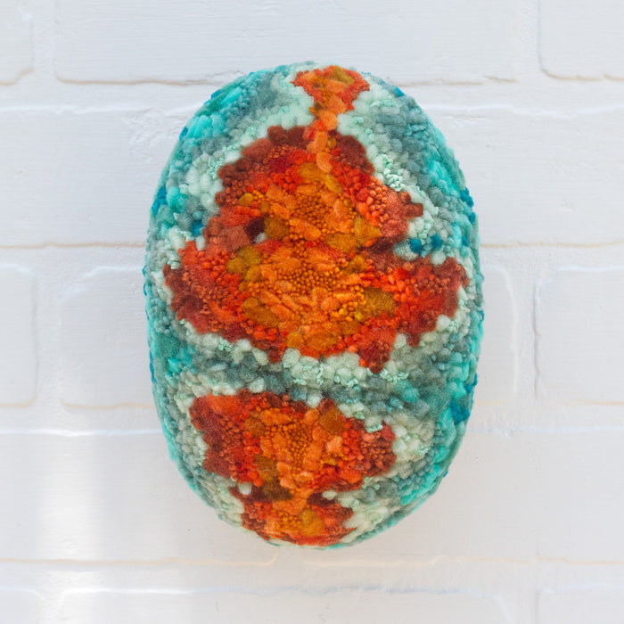 Puff "Loaff" in Vintage Teak Frame | Orange + Turquoise
