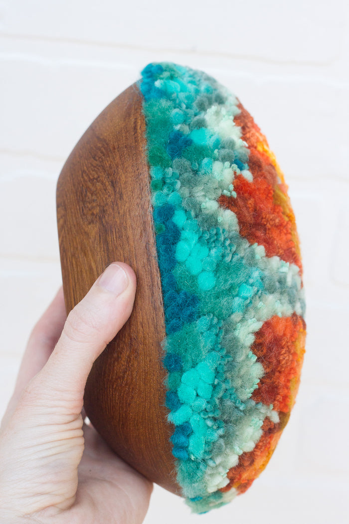 Puff "Loaff" in Vintage Teak Frame | Orange + Turquoise