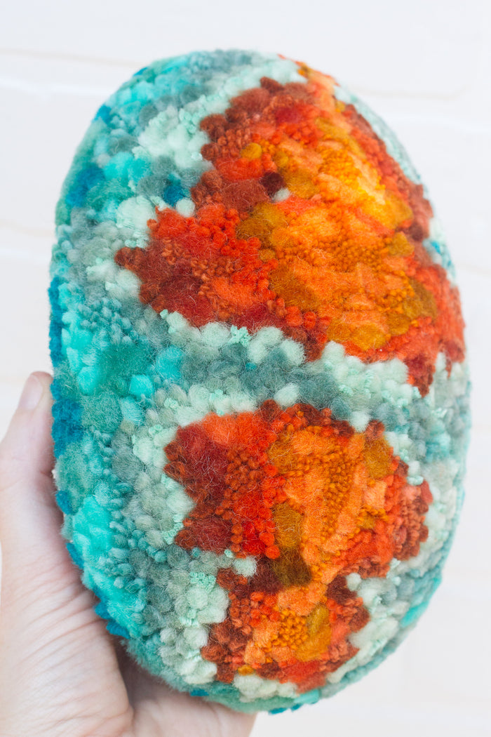 Puff "Loaff" in Vintage Teak Frame | Orange + Turquoise