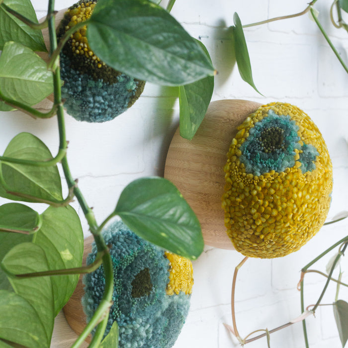 Puff Trio | Bamboo Bowls in 3 Sizes with Mustard + Green Puffs