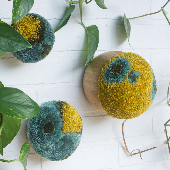 Puff Trio | Bamboo Bowls in 3 Sizes with Mustard + Green Puffs