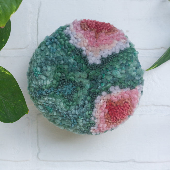 Puff Trio | Swedish Teak Puffs in Seafoam, Pinks and Mustard