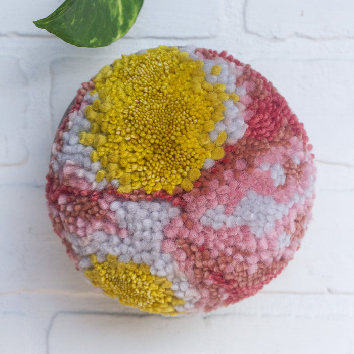 Puff Trio | Swedish Teak Puffs in Seafoam, Pinks and Mustard