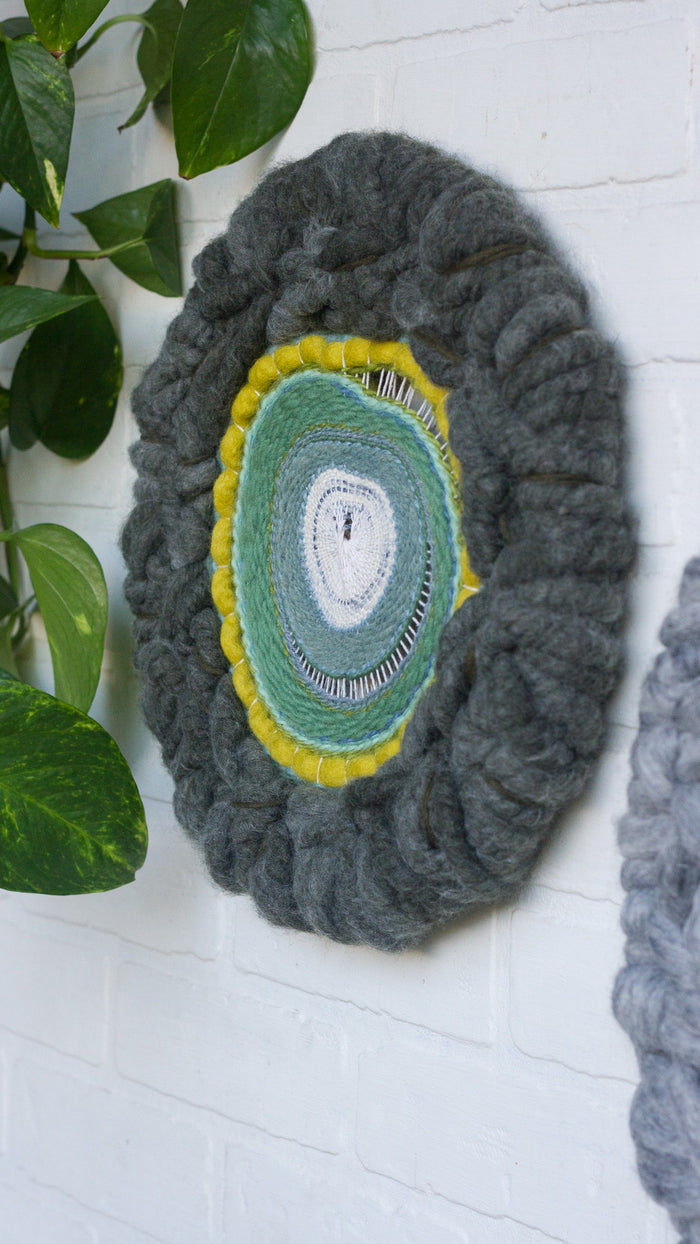 Round Woven Wall Hanging | Greens + Blues on Steel Hoop