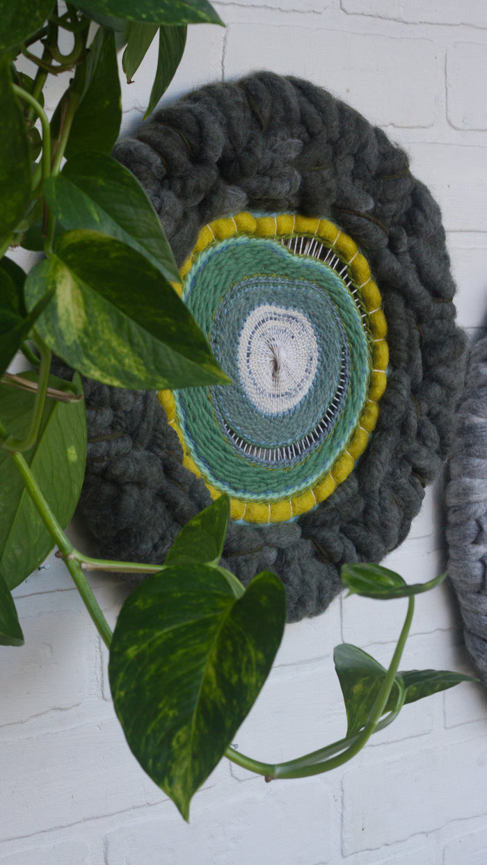 Round Woven Wall Hanging | Greens + Blues on Steel Hoop