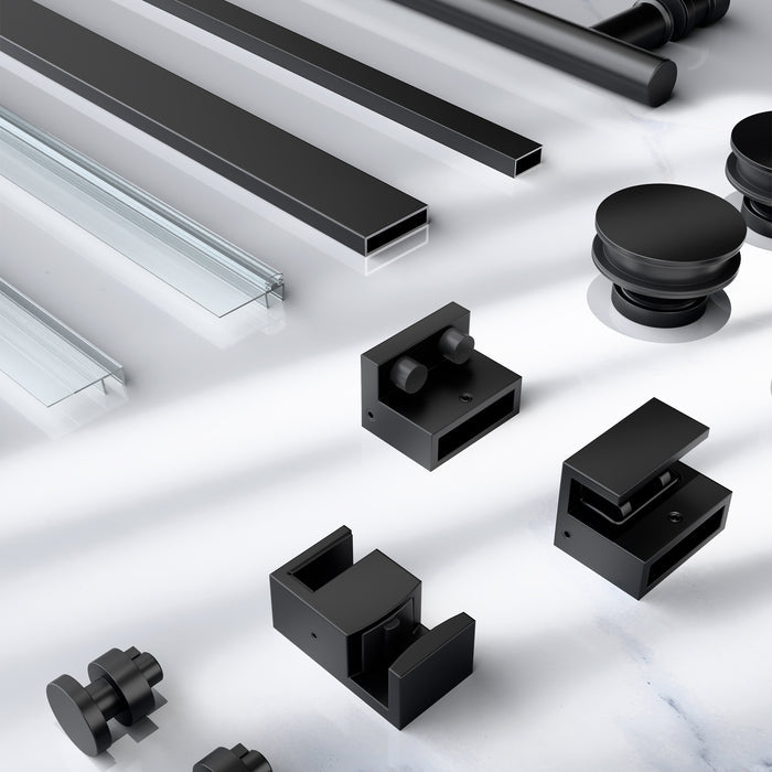 SD05-4 Frameless Single Sliding Shower Door Hardware Kits With Slim Square Rails & Four Rollers