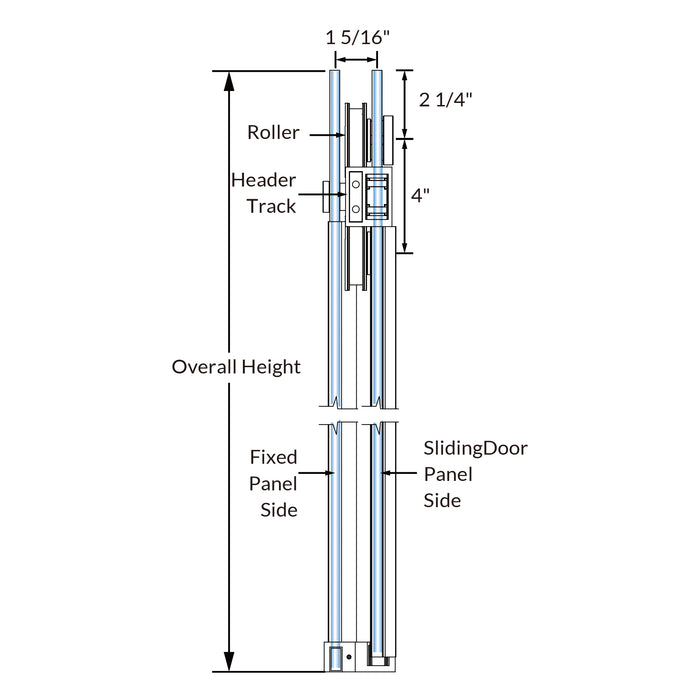 SD05-4 Frameless Single Sliding Shower Door Hardware Kits With Slim Square Rails & Four Rollers