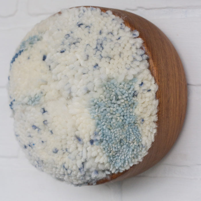 The Puff Collection | Round Teak Frame with Fiber Art in Blues and Whites