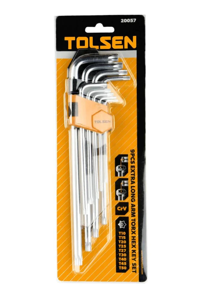 TOLSEN 9PCS Extra Long Arm Torx Hex Key Set