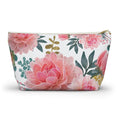 White Peony Accessory Pouch w T-bottom, Floral Bag, Flower Make Up Bag Bags